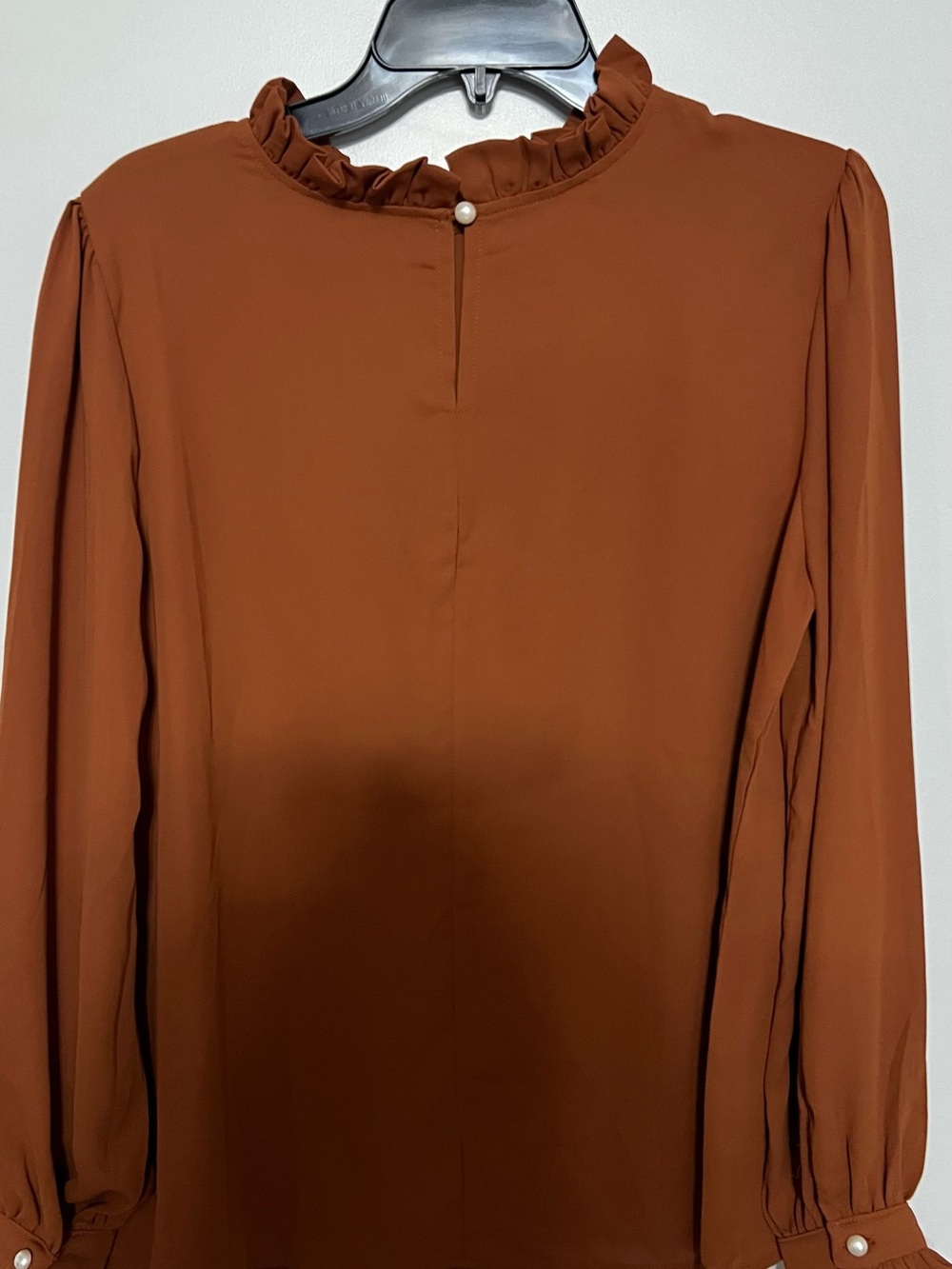 Zenana Outfitters Rust-Brown Ruffle Neck Blouse - Picture 2 of 5